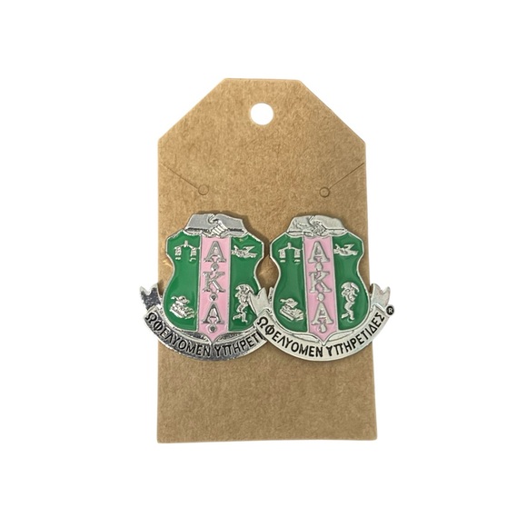 AKA Pink and Green Crest Earrings - Picture 2 of 2